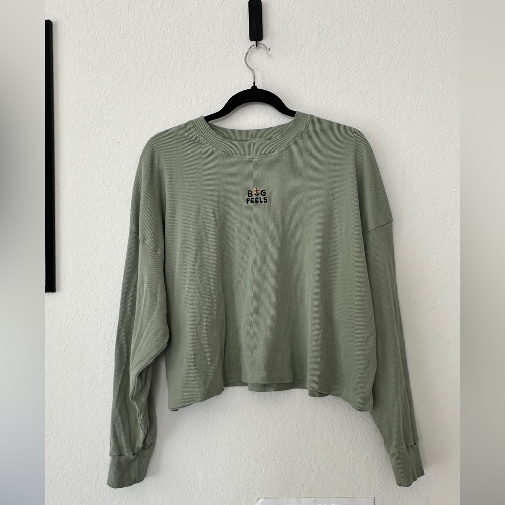 Octopied Mind “Big Feels” Ribbed Sage Green Set | Cropped Long Sleeve + Pants